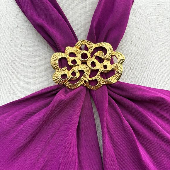 Trina Turk Women's Miramar Deep V A-Line Dress Gold Medallion Magenta Size 6 NWT - Picture 4 of 10